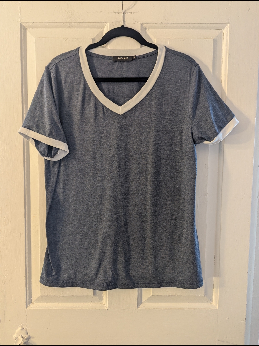 Automet Gray V-Neck Tee with White Trim